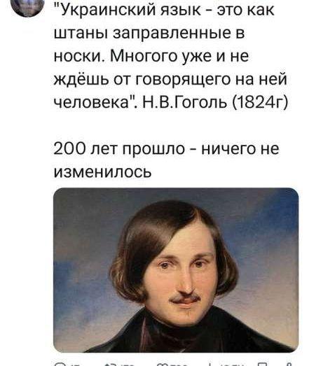 7 Украинский язык это как штаны заправленные в носки Многого уже и не ждёшь от говорящего на ней человека НВГоголь 1824г 200 лет прошло ничего не изменилось