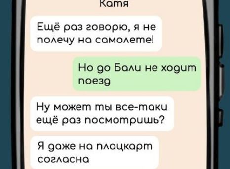 КОгПя Ещё раз говорю я не полечу на сомолете Но до Боли не ходчт поезо Ну можегтт гпы все токи ещё роз посмотришь Я доже на плоцкарт согласна