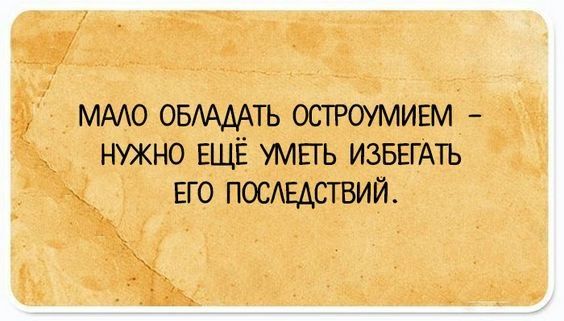 МАЛО ОБЛАДАТЬ ОСТРОУМИЕМ НУЖНО ЕЩЁ УМЕТЬ ИЗБЕГАТЬ ЕГО ПОСЛЕДСТВИЙ