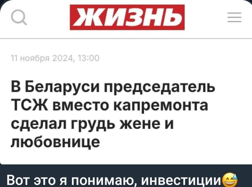 Е жизнь В Беларуси председатель ТСЖ вместо капремонта сделал грудь жене и любовнице Вот это я понимаю инвестиции