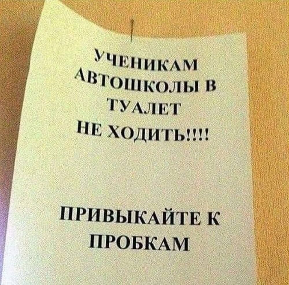 НИКАМ АВтошколы В ТУАЛЕТ НЕ ХОдИТЬ Уче ПРИВЫКАЙТЕ К ПРОБКАМ