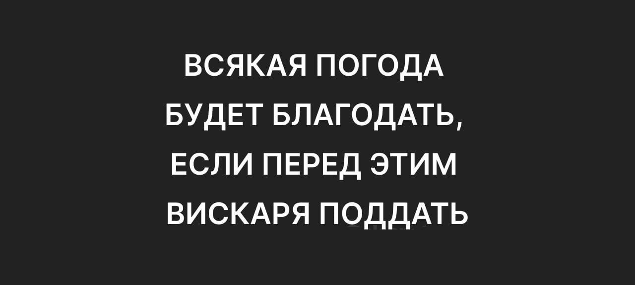 ВСЯКАЯ ПОГОДА БУДЕТ БЛАГОДАТЬ ЕСЛИ ПЕРЕД ЭТИМ ВИСКАРЯ ПОДДАТЬ