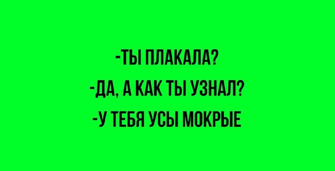 -Ты плакала?
-Да, а как ты узнал?
-У тебя усы мокрые