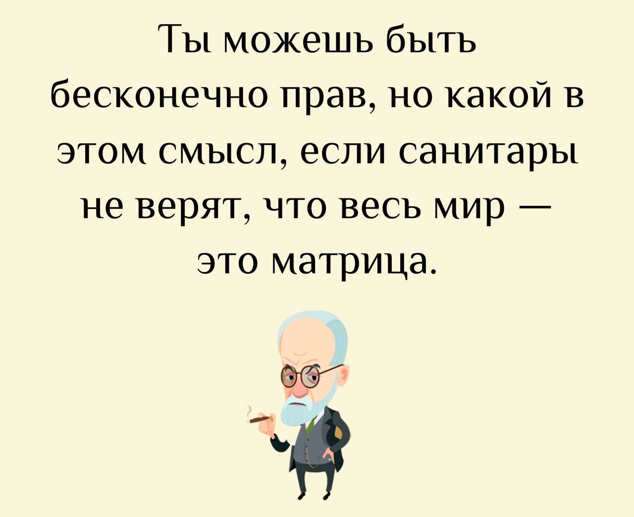 Ты можешь быть бесконечно прав, но какой в этом смысл, если санитары не верят, что весь мир — это матрица.