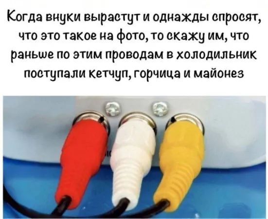 Когда внуки вырастут и однажды спросят, что это такое на фото, то скажу им, что раньше по этим проводам в холодильник поступали кетчуп, горчица и майонез