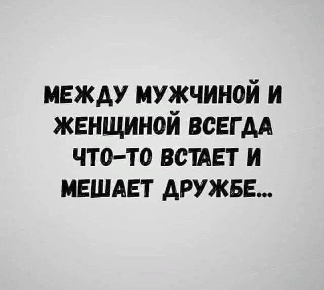МЕЖДУ МУЖЧИНОЙ И ЖЕНЩИНОЙ ВСЕГДА ЧТО-ТО ВСТАЕТ И МЕШАЕТ ДРУЖБЕ...
