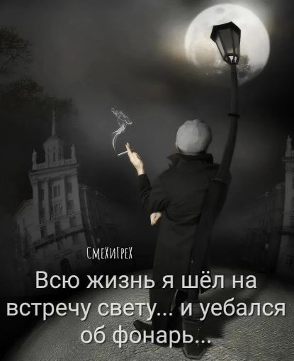 Всю жизнь я шёл на встречу свету.. и уебался об фонарь...