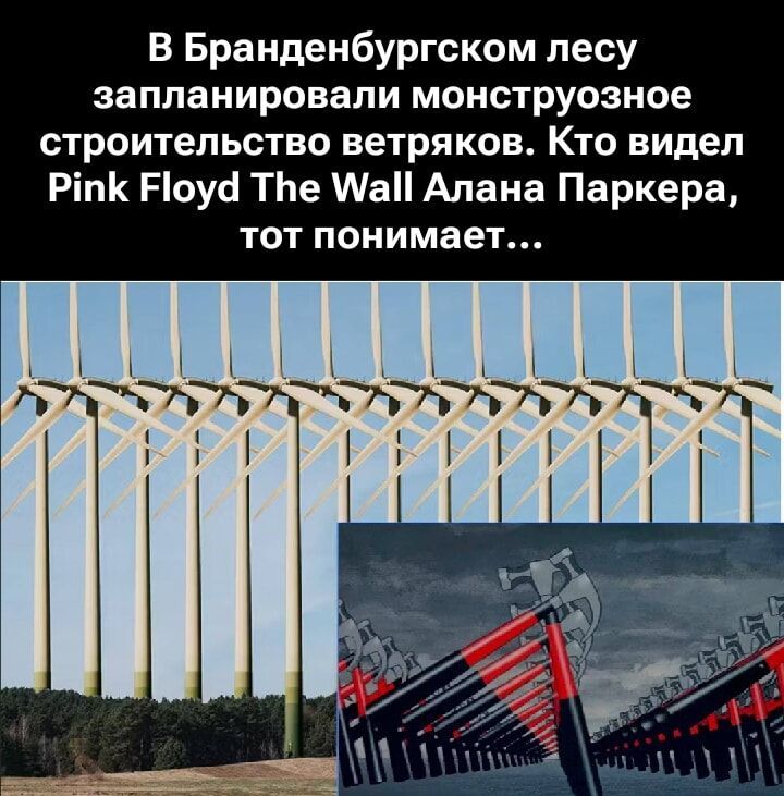 В Бранденбургском лесу запланировали монструозное строительство ветряков. Кто видел Pink Floyd The Wall Алана Паркера, тот понимает...