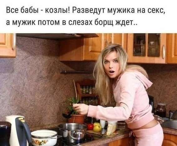 Все баби - козлы! Разведут мужика на секс, а мужик потом в слезах борщ ждет..