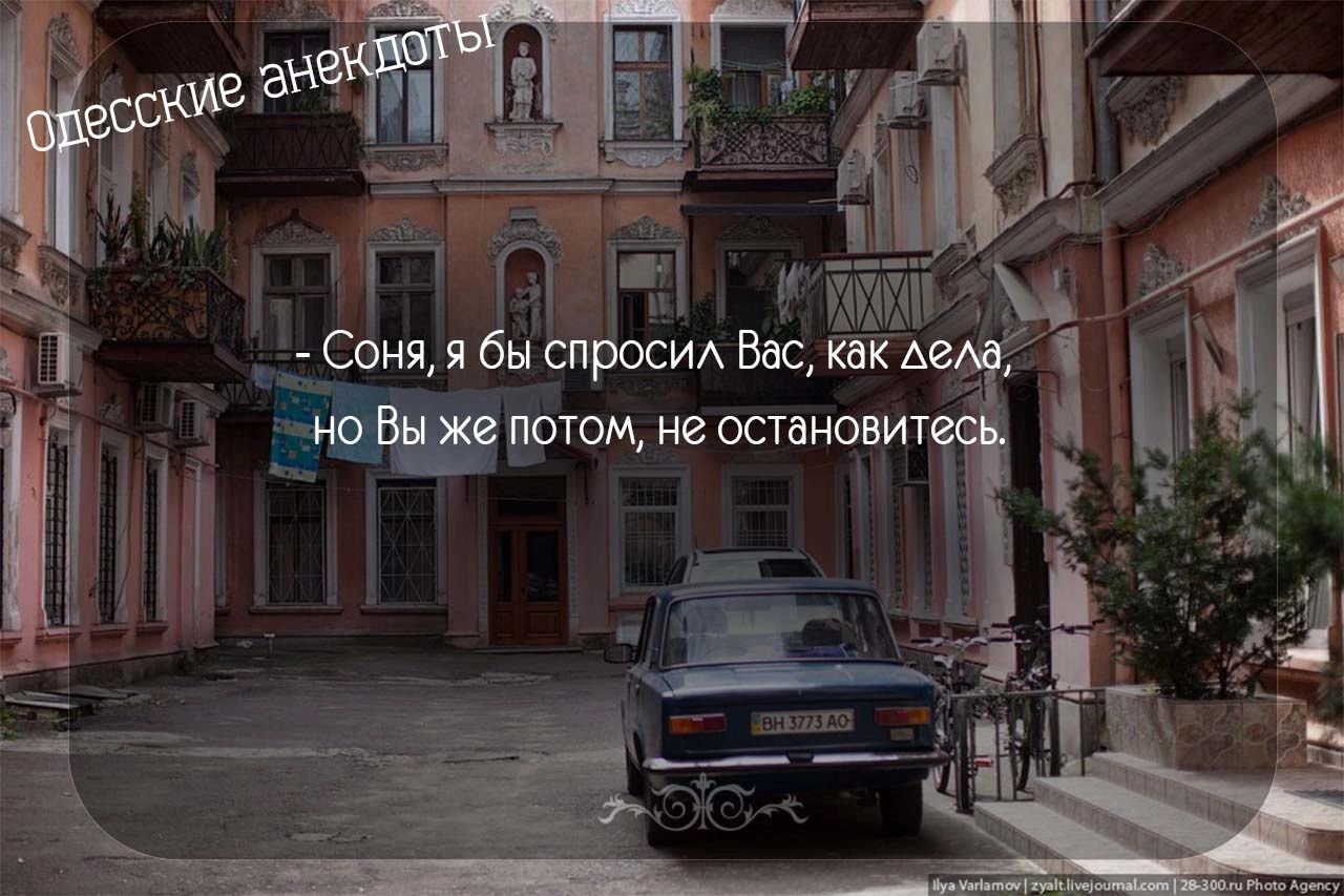 – Соня, я бы спросил Вас, как дела, но Вы же потом, не остановитесь.