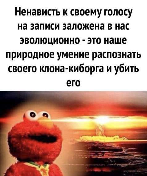 Ненависть к своему голосу на записи заложена в нас эволюционно - это наше природное умение распознать своего клона-киборга и убить его