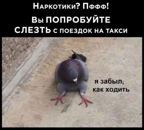 Наркотики? Пффф! Вы попробуйте слезть с поездок на такси. я забыл, как ходить