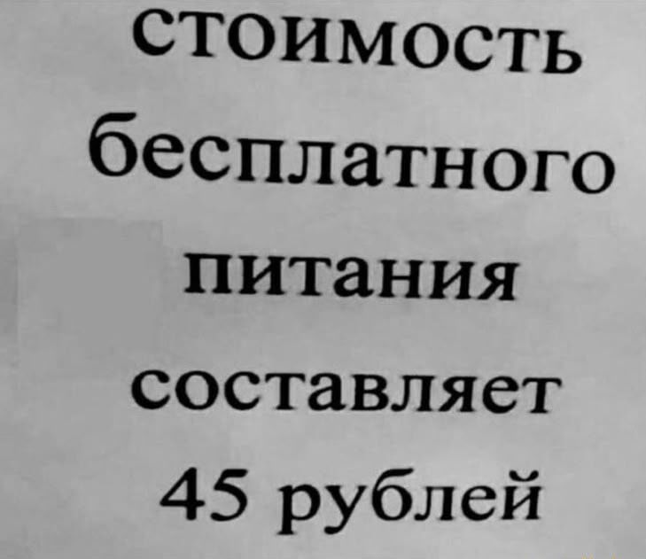 стоимость бесплатного питания составляет 45 рублей