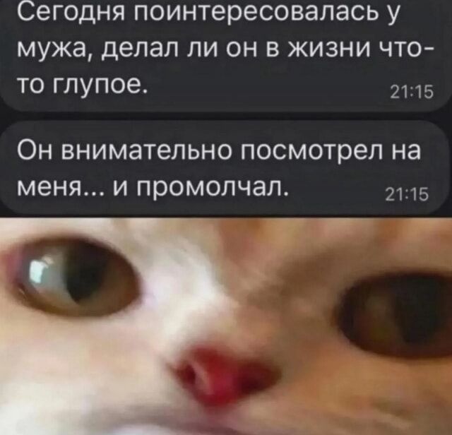 Сегодня интересовалась у мужа, делал ли он в жизни что-то глупое.
Он внимательно посмотрел на меня... и промолчал.