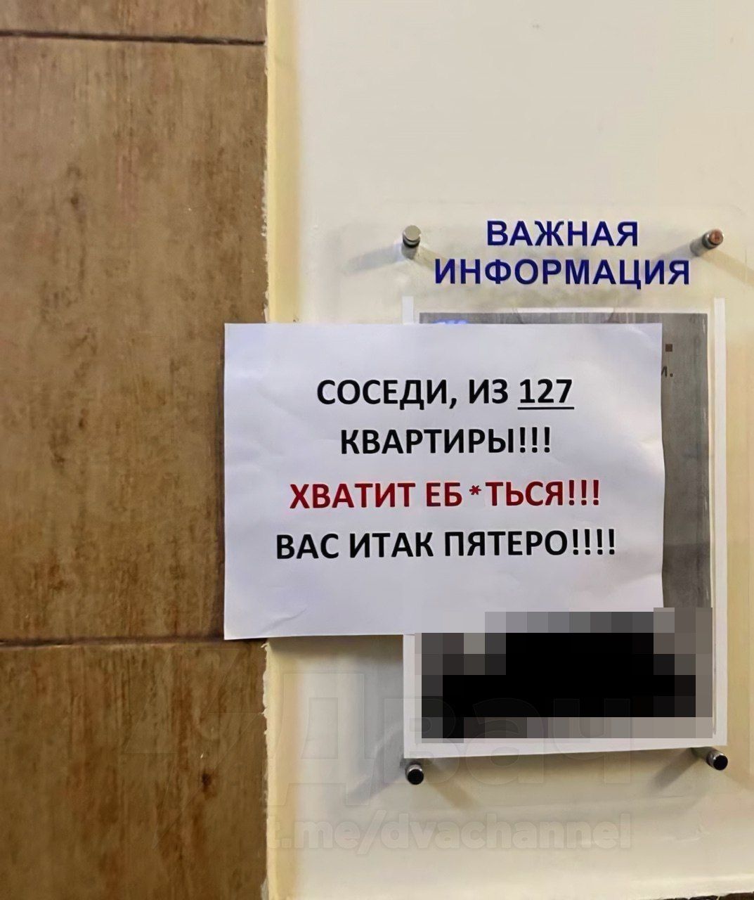 СОСЕДИ, ИЗ 127 КВАРТИРЫ!!! ХВАТИТ ЕБ*ТЬСЯ!!! ВАС ИТАК ПЯТЕРО!!!!