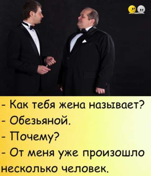 - Как тебя жена называет?
- Обезьянной.
- Почему?
- От меня уже произошло несколько человек.