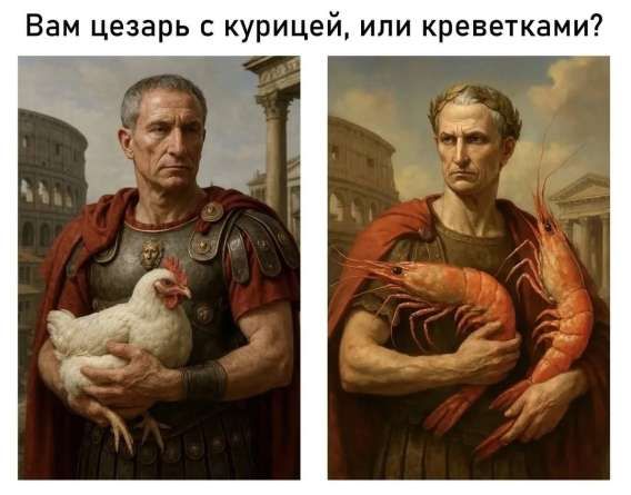 Вам цезарь с курицей, или креветками?