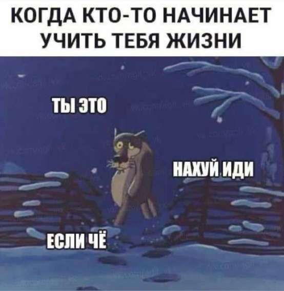 КОЛГДА КТО-ТО НАЧИНАЕТ УЧИТЬ ТЕБЯ ЖИЗНИ ТЫ ЭТО НАХУЙ ИДИ ЕСЛИ ЧЁ
