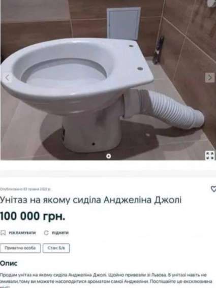 Унитаз на якому сиділа Анджеліна Джолі. 100 000 грн.