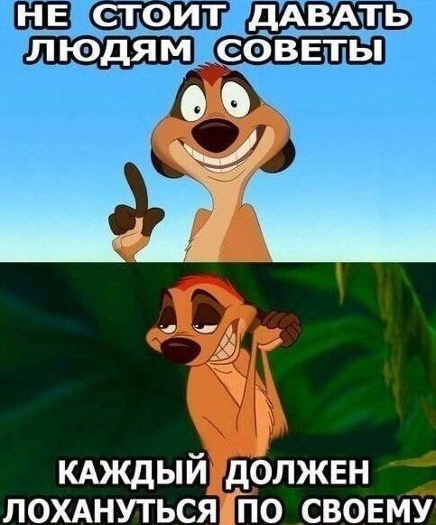 НЕ СТОИТ ДАВАТЬ ЛЮДАМ СОВЕТЫ KAЖДЫЙ ДОЛЖЕН ЛОХАНУТЬСЯ ПО СВОЕМУ