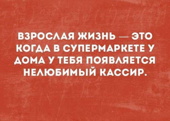 ВЗРОСЛАЯ ЖИЗНЬ — ЭТО КОГДА В СУПЕРМАРКЕТЕ У ДОМА У ТЕБЯ ПОЯВЛЯЕТСЯ НЕЛЮБИМЫЙ КАССИР.