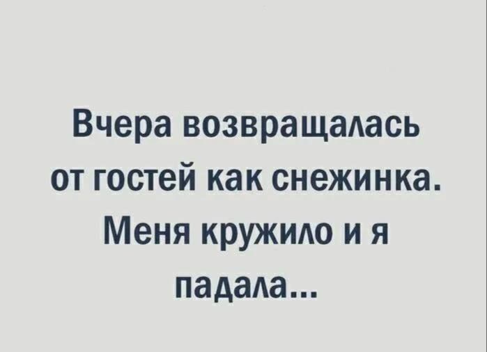 Вчера возвращалась от гостей как снегинка. Меня кружило и я падала...
