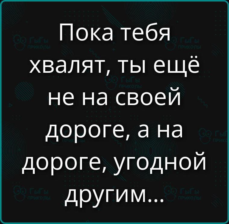 Пока тебя хвалят, ты ещё не на своей дороге, а на дороге, угодной другим...