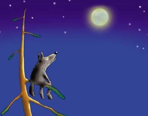 Волчок на ветке под лунной ночью