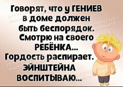 Говорят, что у ГЕНИЕВ в доме должен быть беспорядок. Смотрю на своего РЕБЁНКА... Гордость распирает. ЭЙНШТЕЙНА ВОСПИТЫВАЮ...