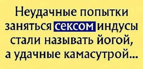 Неудачные попытки заняться индусы стали называть йогой а удачные камасутрой