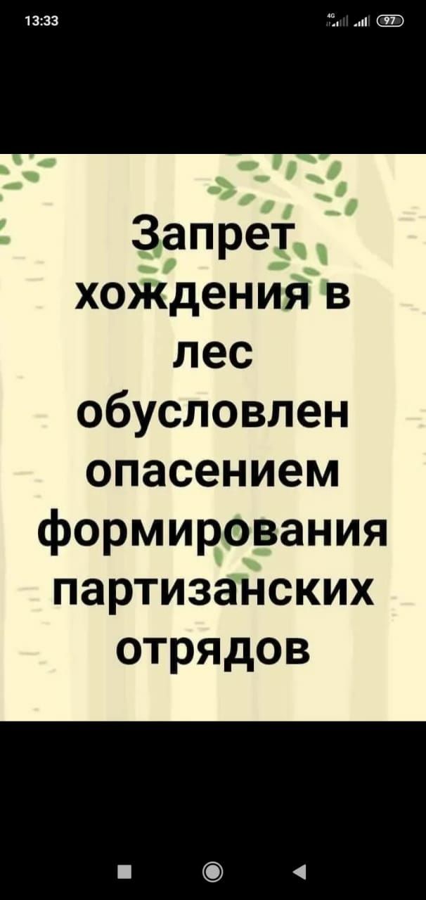Запрет ХОЖДения в лес обусловлен опасением формирования партизанских отрядов