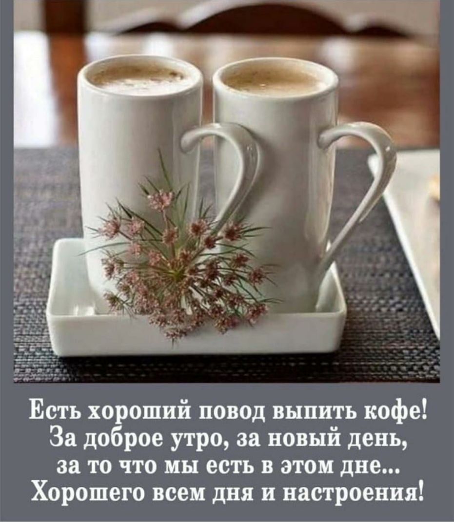 Есть хороший повод выпить кофе За доброе утро за новый день за то что мы есть в этом дне Хорошего всем дня и настроения