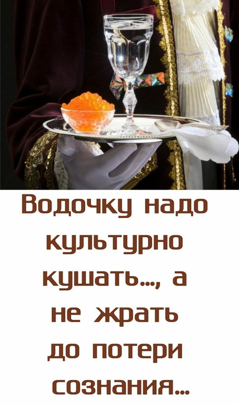 Водочку надо культурно кушать а не жрать до потери сознания