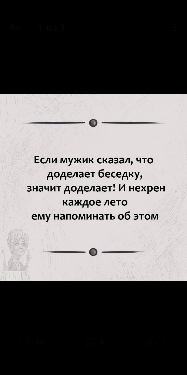 Если мужик сказал что доделает беседку значит доделает И нехрен каждое лето ему напоминать об этом