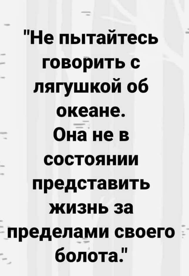 Не пытайтесь говорить с лягушкой об океане Она не в состоянии представить жизнь за пределами своего болота