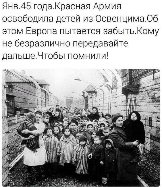 Янв45 годаКрасная Армия освободила детей из ОсвенцимаОб этом Европа пытается забытьКому не безразлично передавайте дальшеЧтобы помнили