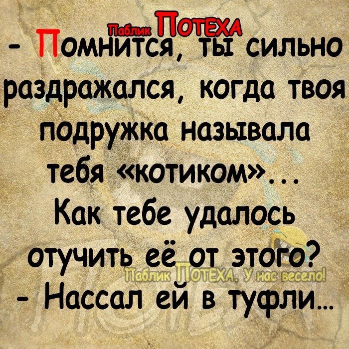 Пом9сильно раздражался когда твоя Подружка называла тебя котиком Как тебе удалось отучить её от это о Нассал ей в іуфли