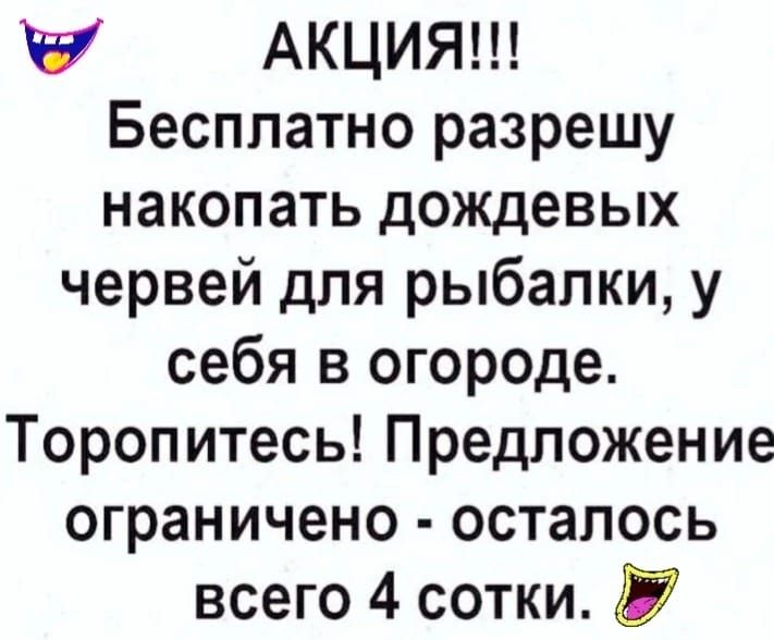 АКЦИЯ Бесплатно разрешу накопать дождевых червей для рыбалки у себя в огороде Торопитесь Предложение ограничено осталось всего 4 сотки