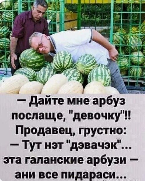 дайте мне арбуз послаще девочкуи Продавец грустно Тут нэт дэвачэк эта галанские арбузи ани все пидарасц