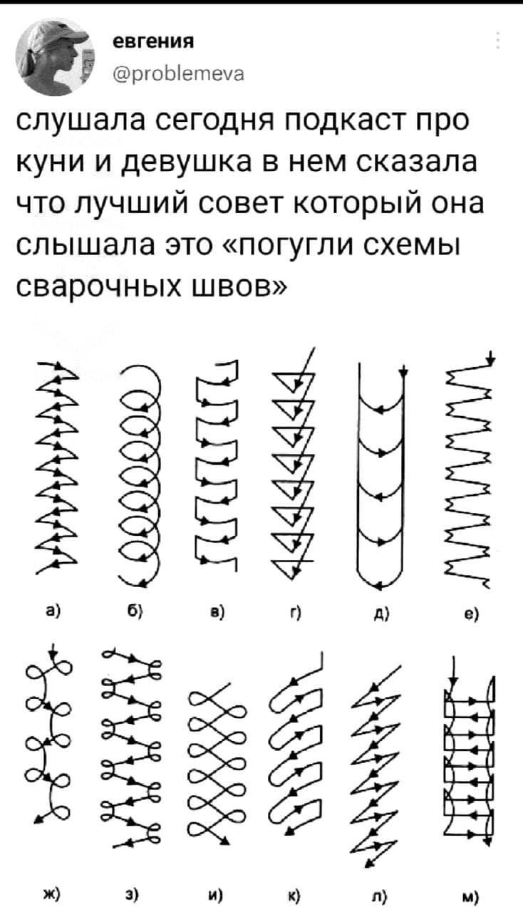 ЕВГЕНИЯ слушала сегодня подкаст про куни и девушка в нем сказала что лучший совет который она слышала это погугли схемы СВЗРОЧНЫХ ШВОВ