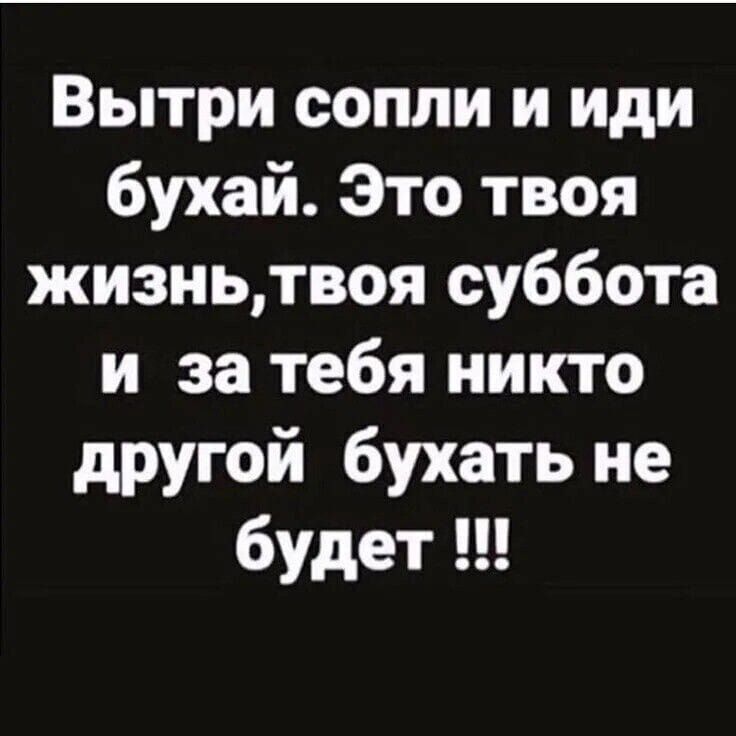 Вытри сопли и иди бухай Это твоя жизньтвоя суббота и за тебя никто другой бухать не будет