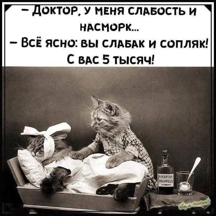 ДоОКТОР У МЕНЯ СЛАБОСТЬ И НАСМОРК ВсЁ ясно ВЫ СЛАБАК И СОПЛЯК С ВАС 5 тысяч