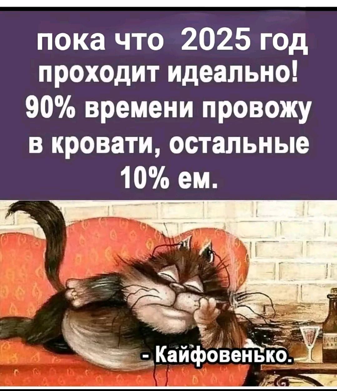 пока что 2025 год проходит идеально 90 времени провожу в кровати остальные 10 ем