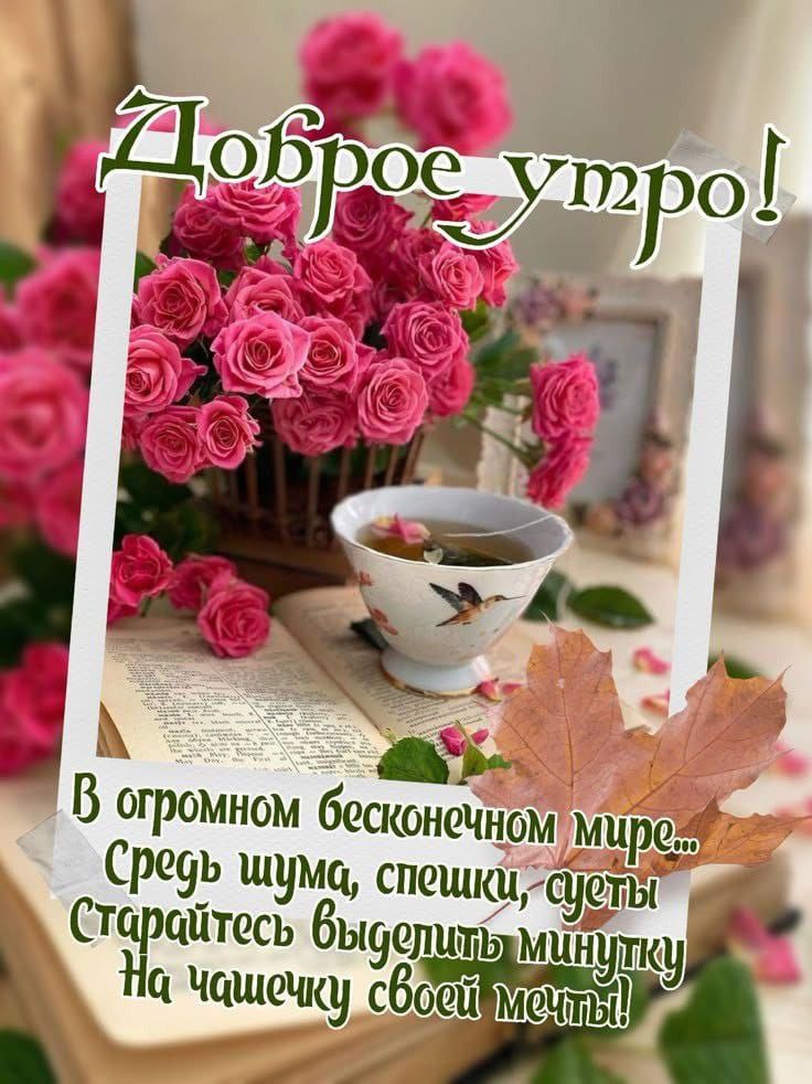Доброе утро!
В огромном бесконечном мире...
Среди шума, спешки, суеты
Старайтесь выделить минутку
На чашечку своей мечты!