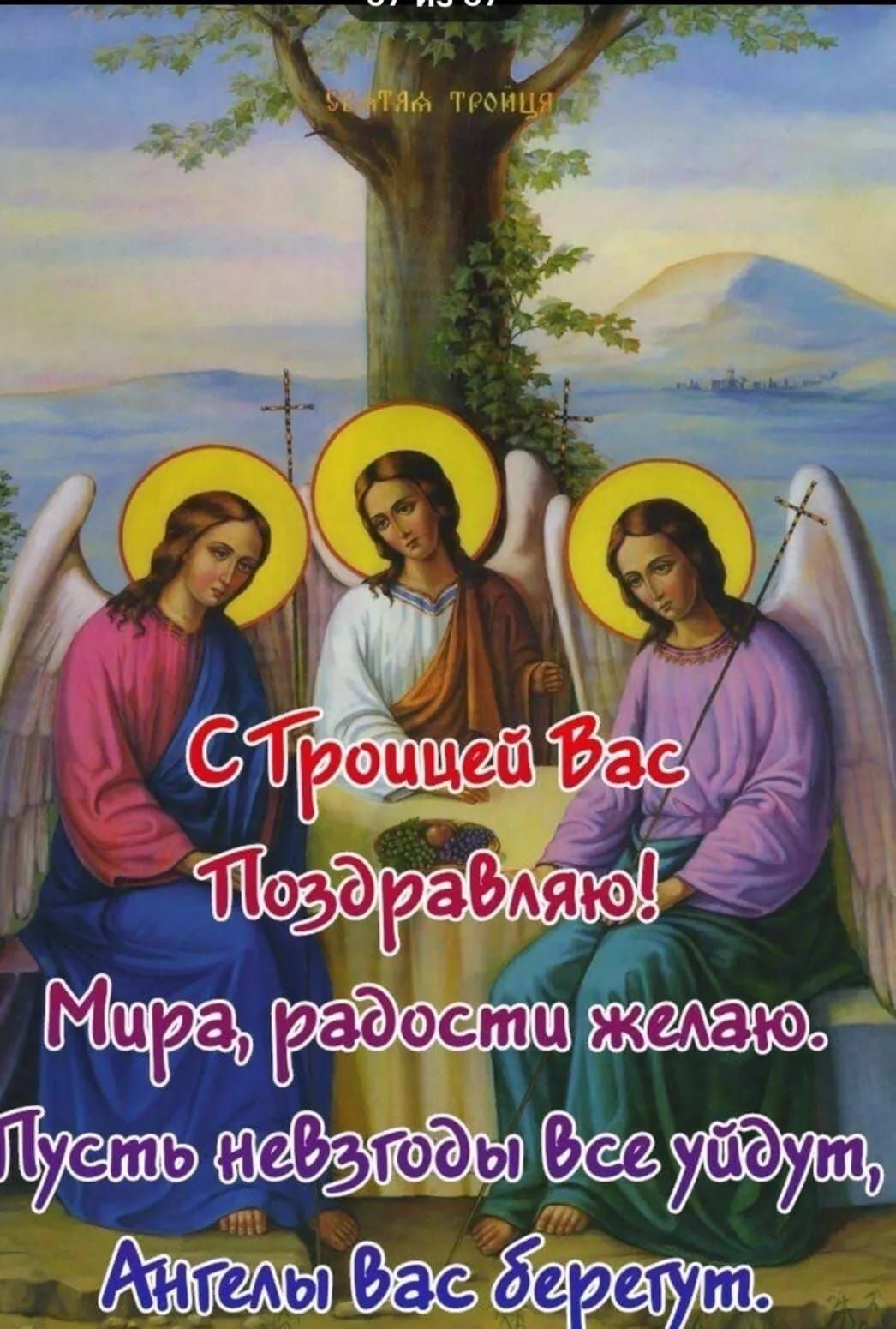 С Троицей Вас Поздравляю! Мира, радости желаю. Пусть невзгоды все уйдут, Ангелы вас бережут.