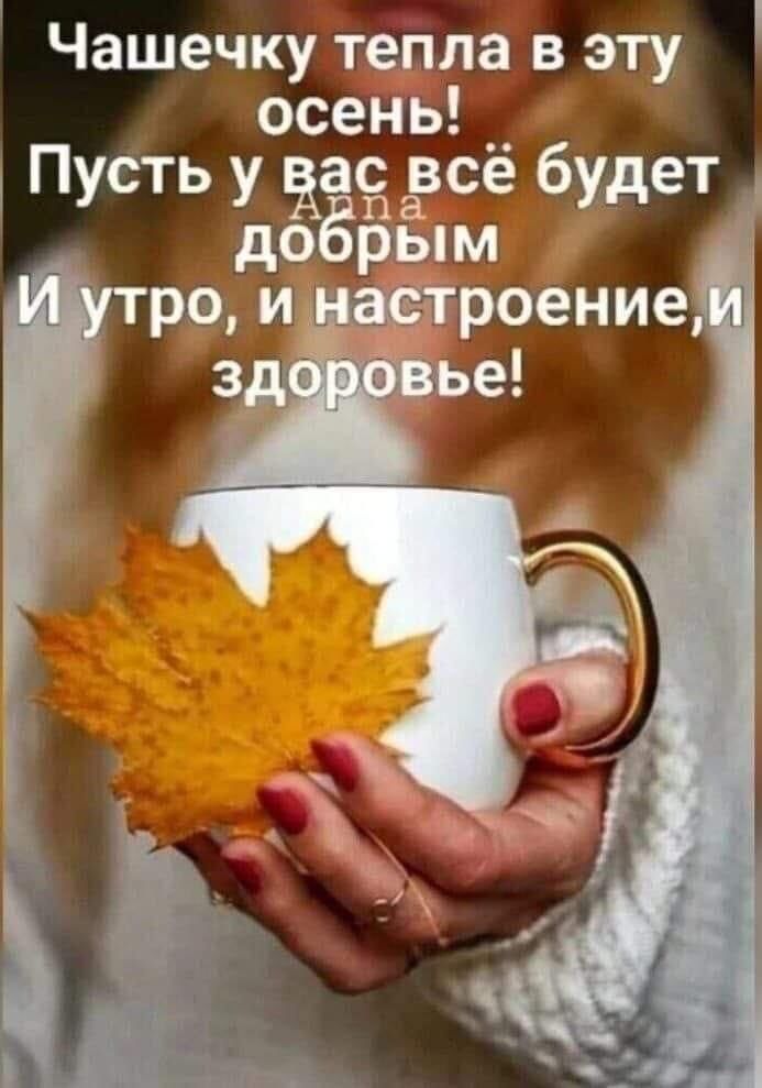 Чашечку тепла в эту осень! Пусть у вас всё будет добрым И утро, и настроение, и здоровье!