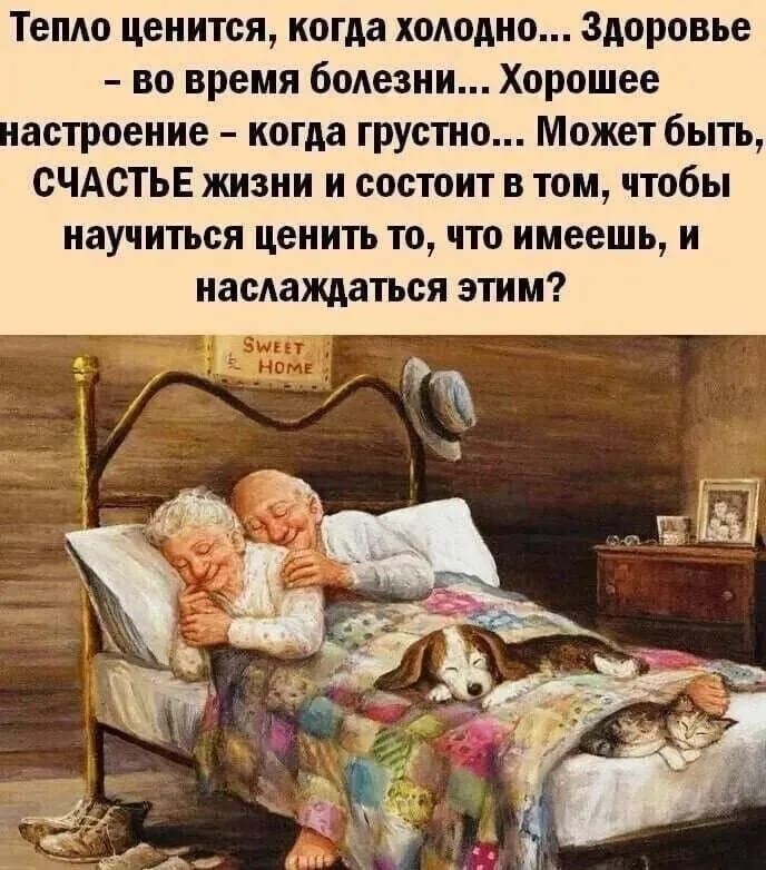 Тепло ценится, когда холодно... Здоровье - во время болезни... Хорошее настроение - когда грустно... Может быть, СЧАСТЬЕ жизни и состоит в том, чтобы научиться ценить то, что имеешь, и наслаждаться этим?