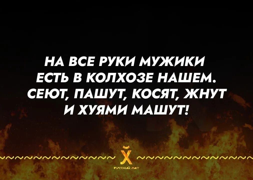 НА ВСЕ РУКИ МУЖИКИ ЕСТЬ В КОЛХОЗЕ НАШЕМ. СЕЮТ, ПАШУТ, КОСЯТ, ЖНУТ И ХУЯМИ МАШУТ!