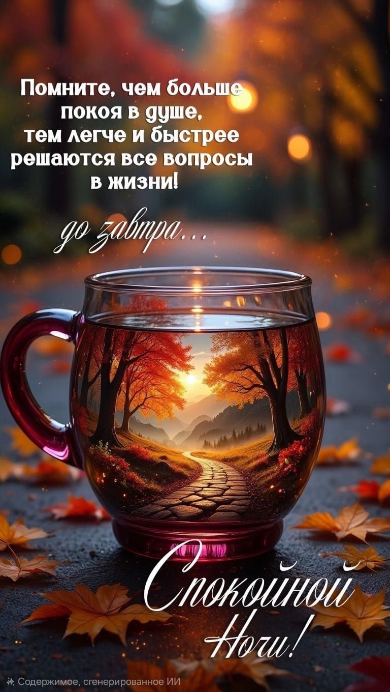 Помните, чем больше покоя в душе, тем легче и быстрее решаются все вопросы в жизни! до завтра... Спокойной ночи!