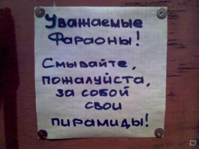Уважаемые Фараоны! Смывайте, пожалуйста, за собой свои пирамиды!